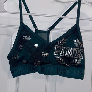 PINK Green holiday sports bra